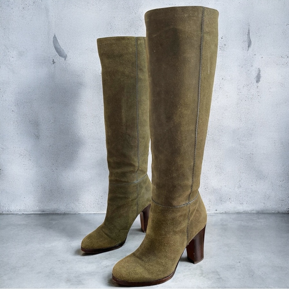 Pour La Victoire Reese Olive Suede Knee-High Boots - Size 7.5, Chic Block Heel